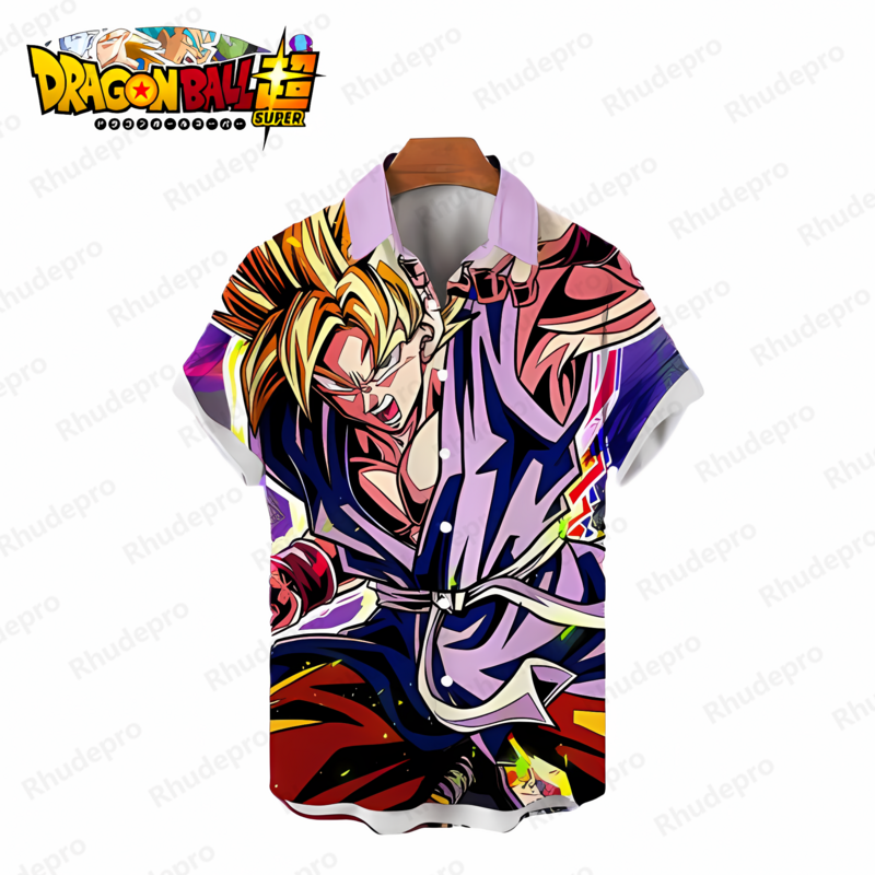 Camisa de manga corta para hombre, ropa de calle de Dragon Ball Z, Super Saiya Y2k, Harajuku, moda de viaje a la playa, Anime, verano, 2024