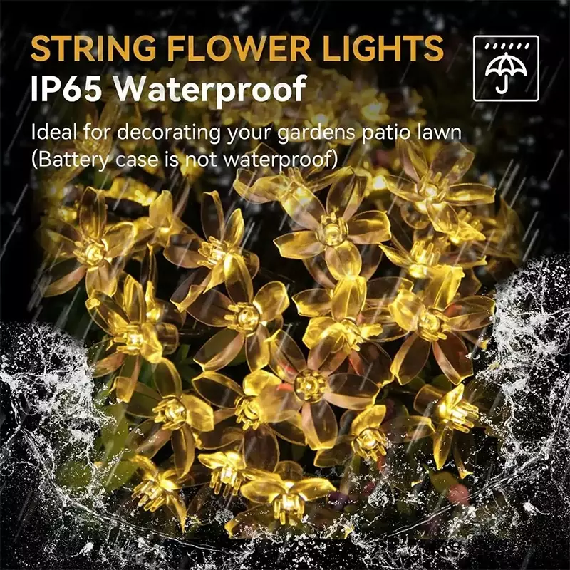LED Flower Light String para decoração de casa, USB Fairy Tale, árvore de Natal, festa, impermeável, IP65 solar