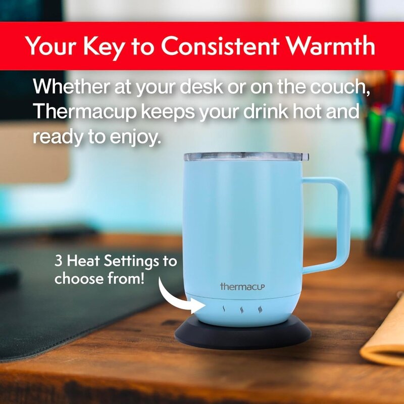 Mug kopi pemanas sendiri Premium dengan tutup, cangkir pintar listrik Led pengontrol suhu, 3 pengaturan panas kustom