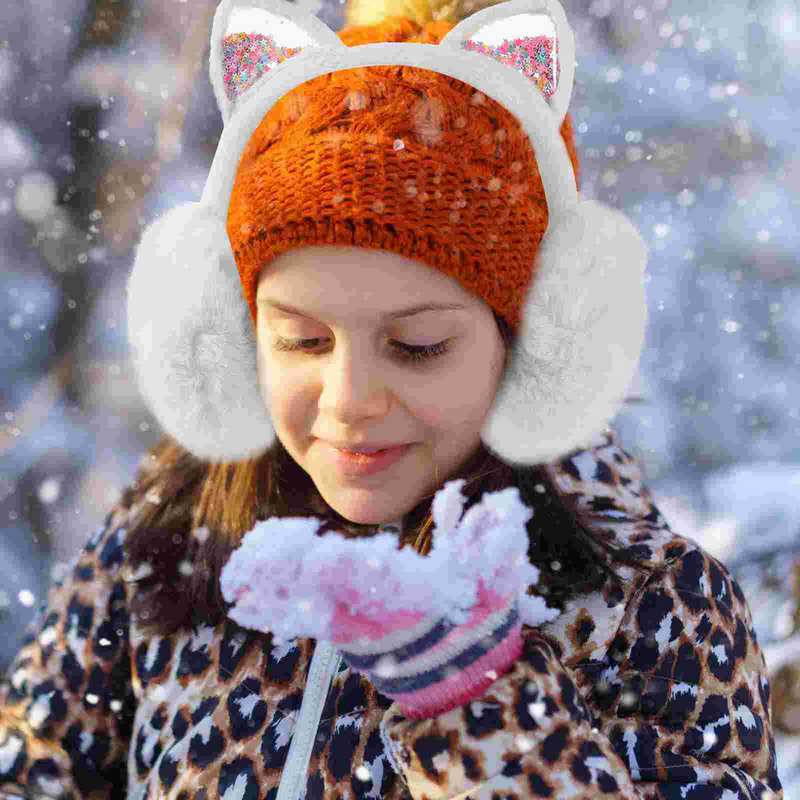 Fuzzy Earmuff lipat, pelindung telinga mewah penutup telinga Ski anak-anak