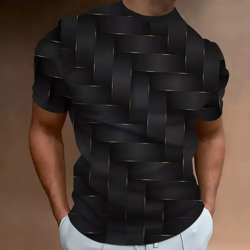 남성용 반팔 기하학 패턴 티셔츠, 3D 프린트, 개성 있는 상의, 느슨한 패션, 스트리트 의류, 심플한 스타일, 여름