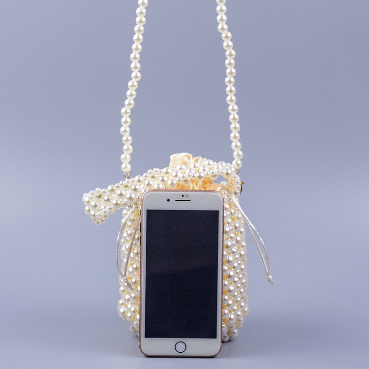 Handmade Beaded Woven Round Bracelet Bag 2022 New Color Pearl Bag Fashion Messenger Shoulder Handbag Female Designer Handbag