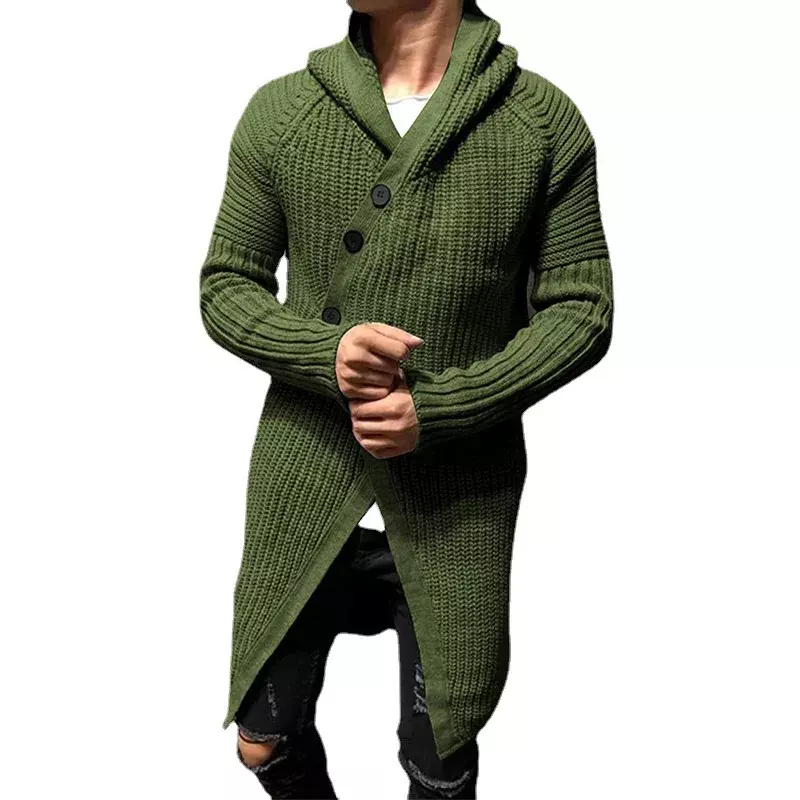 Cardigan monocromático com capuz, jaqueta longa de malha, moda europeia e americana, outono e inverno, 2023