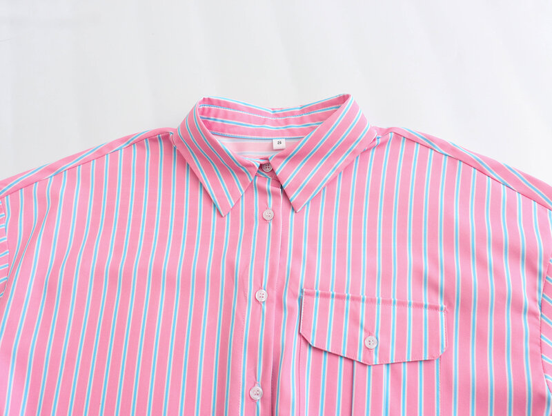 Blusa a rayas para mujer, camisa de manga larga con botones, Estilo Vintage, 2024