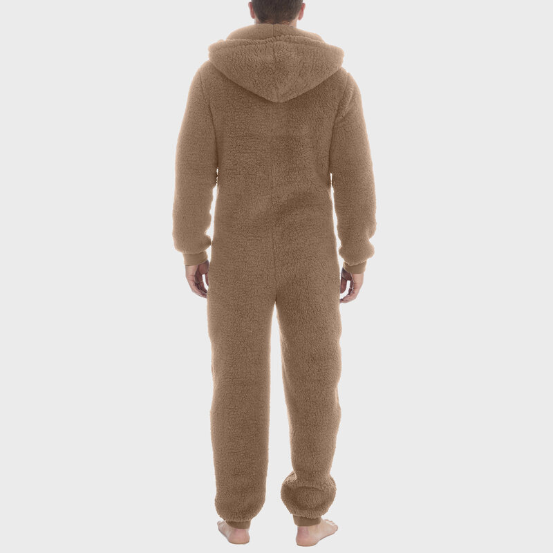 Pyjama à capuche en laine artificielle pour hommes, manches longues, combinaison Onesie, chaud, sourire, vêtements de nuit, hiver