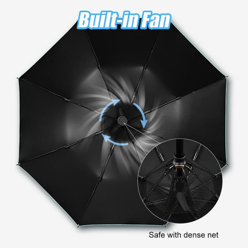 Parapluie avec ventilateur de brumisation, ventilateur portable pour dissoudre 50 + le soleil, parapluie de refroidissement, refroidisseur d'été pour la plage extérieure, batterie 62