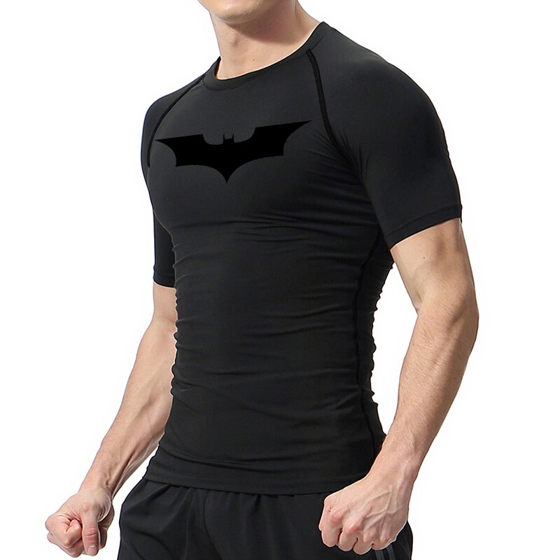 Camisa de compressão de Bat Print para homens, treino de ginástica, Running Rash Guard, Tops esportivos atléticos, Quick Dry Undershirts, Baselayers Tops