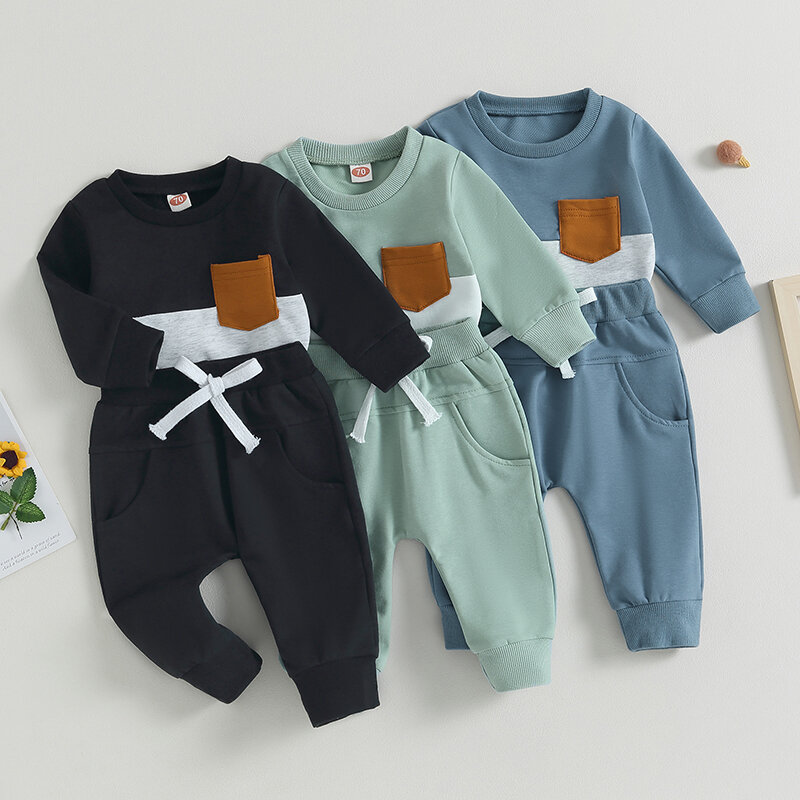 Conjunto de 2 peças de manga comprida e calças elásticas para recém-nascidos meninos, roupas casuais, roupas de moda para criança, outono