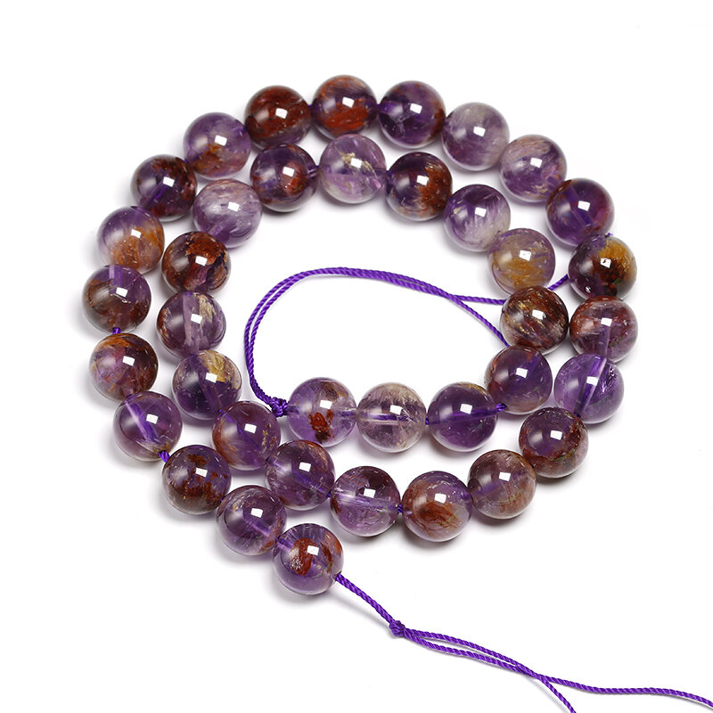 Perles en pierre naturelle Auralite 23, Super Seven Ghost violet Lodolite Quartz, perles rondes en vrac pour la fabrication de bijoux DIY