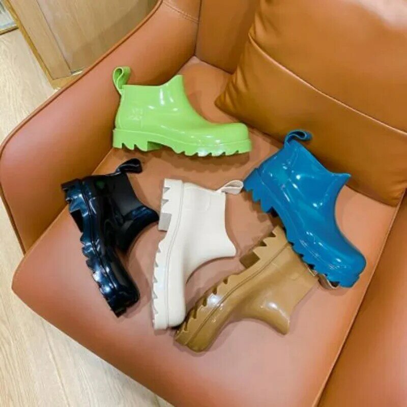Rain Boots Women New In Luxur Thick Bottom Candy Color Women's Rainning Galoshes Waterproof Jelly Short Boots Free Shipping