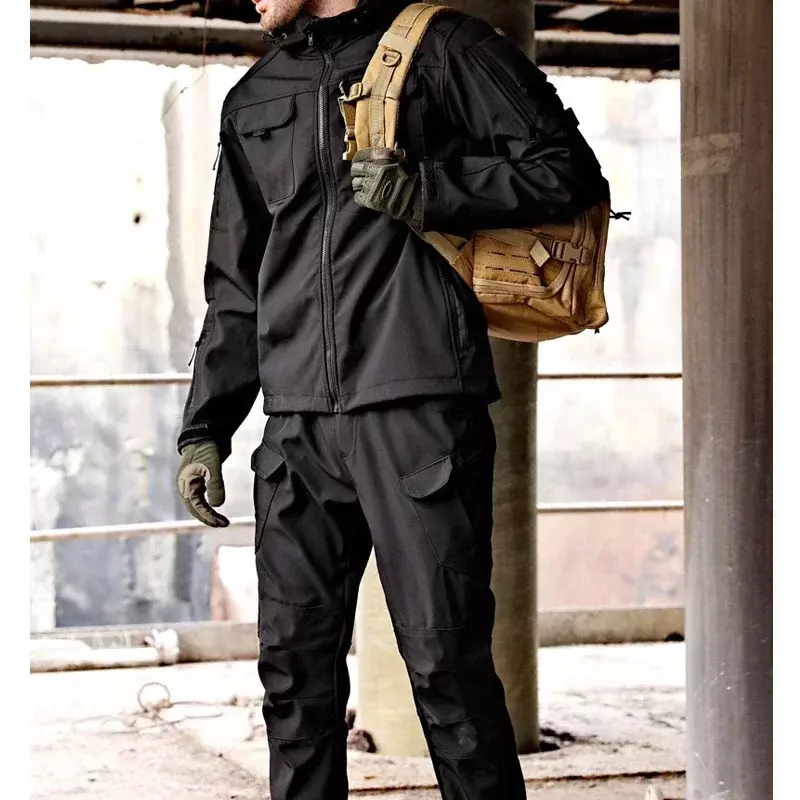Winter taktischer Anzug Männer Militär kleidung 2 Stück Set wasserdichte Kapuze Wind jacke Thermo jacke Multi-Taschen Hosen Uniform