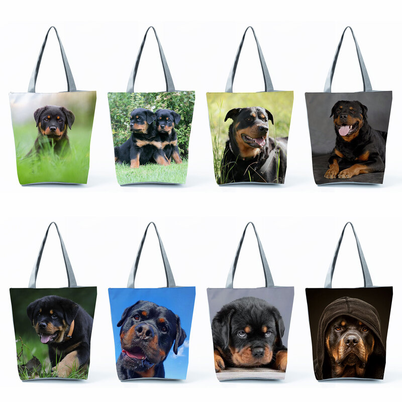 Bolso plegable de gran capacidad para mujer, bolsa de hombro con estampado gráfico de perro y Animal, bonito bolso de compras
