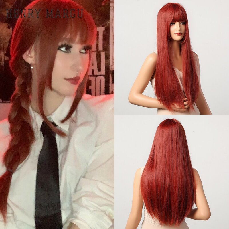 HENRY MARGU Laranja vermelho ombre longa reta perucas para as mulheres perucas sintéticas com franja cosplay perucas de natal resistente ao calor do cabelo