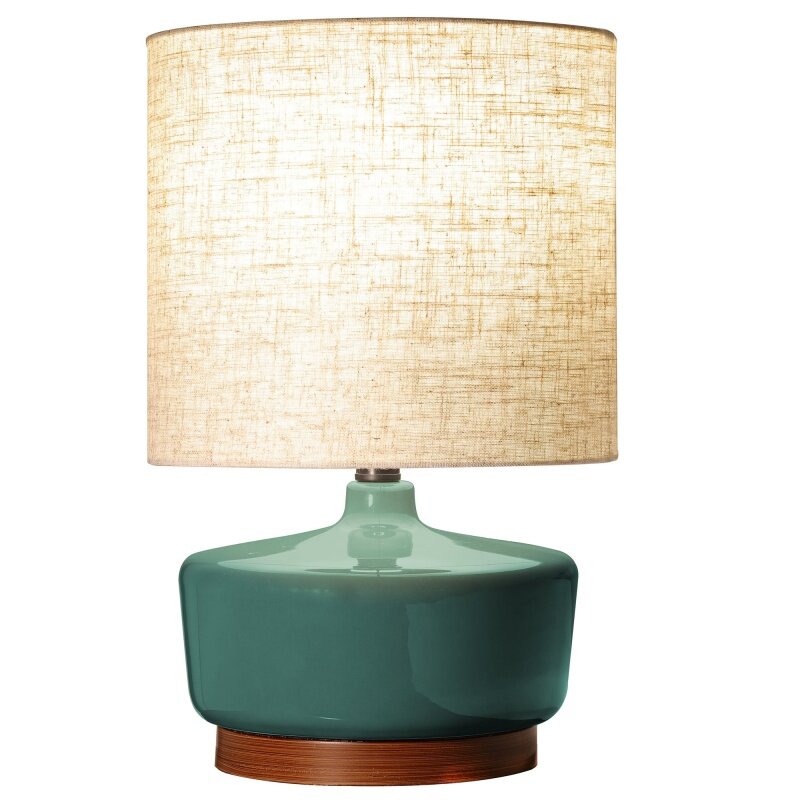 Better Homes & Gardens 17" Tall Modern Mid-Century Ceramic Table Lamp with Wood Base