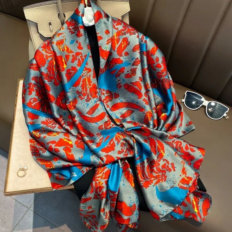 2024 New High Quality Multi-color Noble Dress Matching Mid-length Summer  HolidaySilk Beach Scarf Sunscreen Shawl Four Seasons