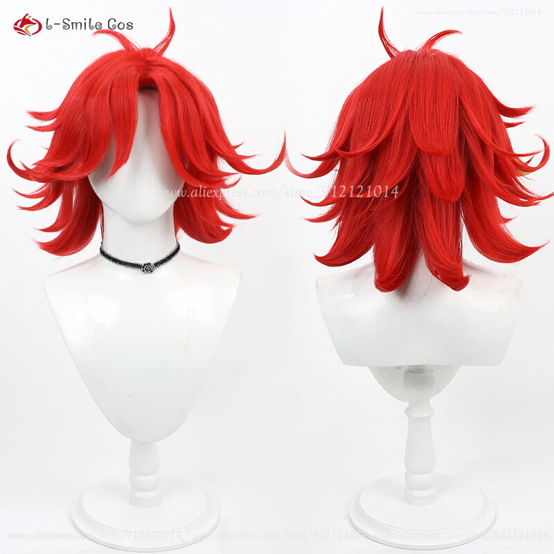 Anime Hotel Niffty Cosplay Wig Short Red Wigs Heat Resistant Synthetic Hair Halloween Party Wig + Wig Cap