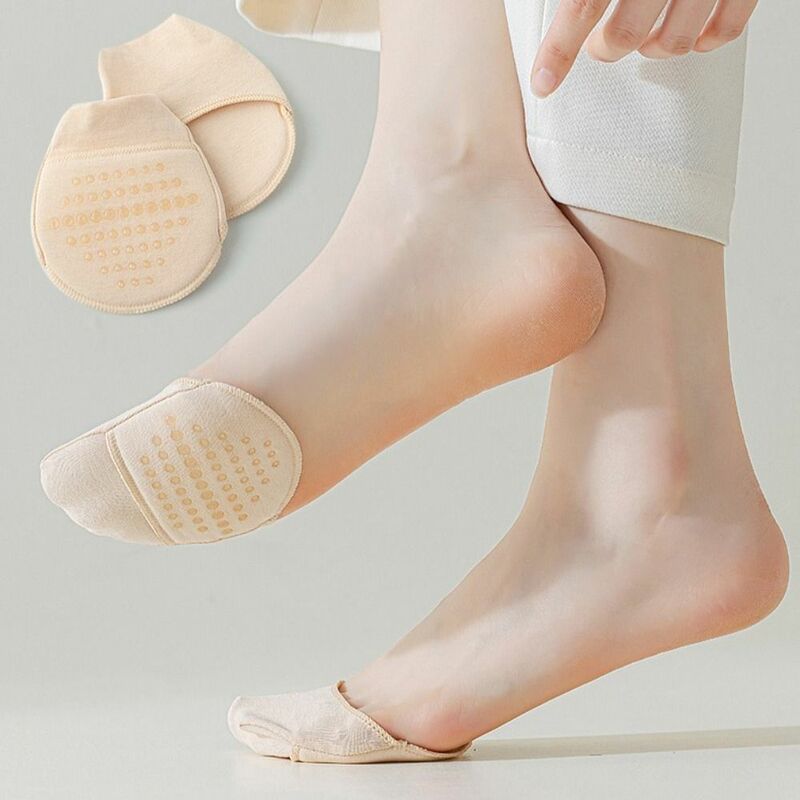 Calcetines elásticos en el antepié para mujer, calcetín Invisible, medias suaves de medio pie, medias de algodón de silicona