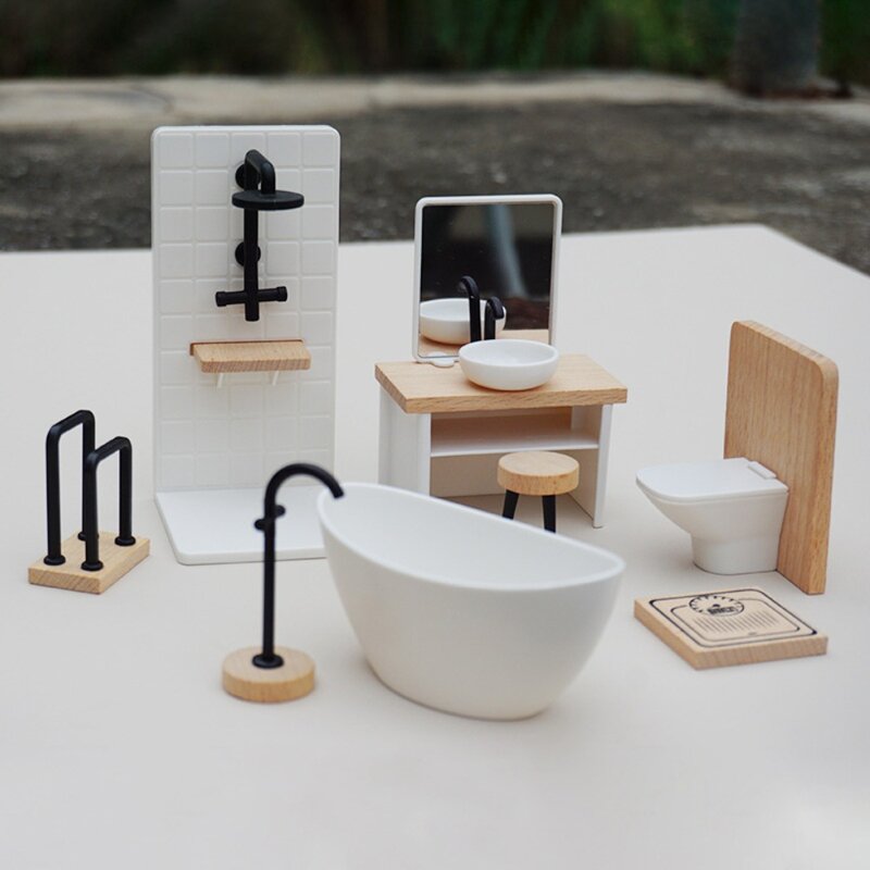 1/12 rumah boneka simulasi bak cuci putih Model Toilet rumah boneka miniatur perabotan kamar mandi dekorasi bayi berpura-pura mainan