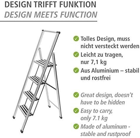 Wenko 4-Stufen-Leiter, klappbarer Aluminium-Tritt hocker mit breiten Anti-Rutsch-Stufen, Hochleistungs-Tritt hocker, bis zu 330 Pfund halten