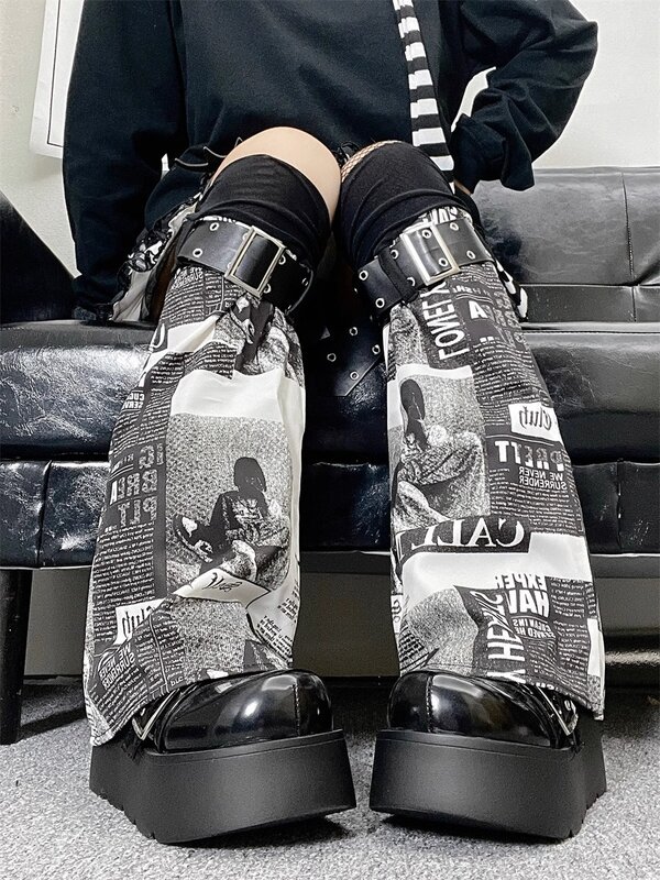 Длинные черные, белые винтажные носки Y2k с принтом подкультуры в стиле Харадзюку, новинка, модные чудесные теплые носки до колен для косплея