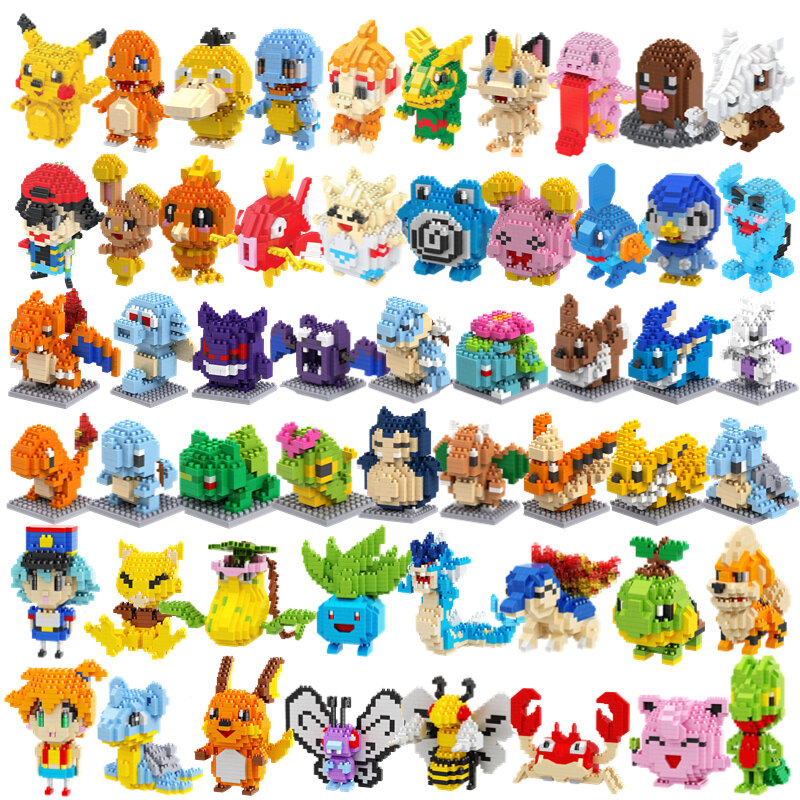 24pcs Pokemon Blocks Small Cartoon Building Block Pikachu Charizard Eevee Mewtwo Anime Assemble Action Pokemon  Model Dolls Toys