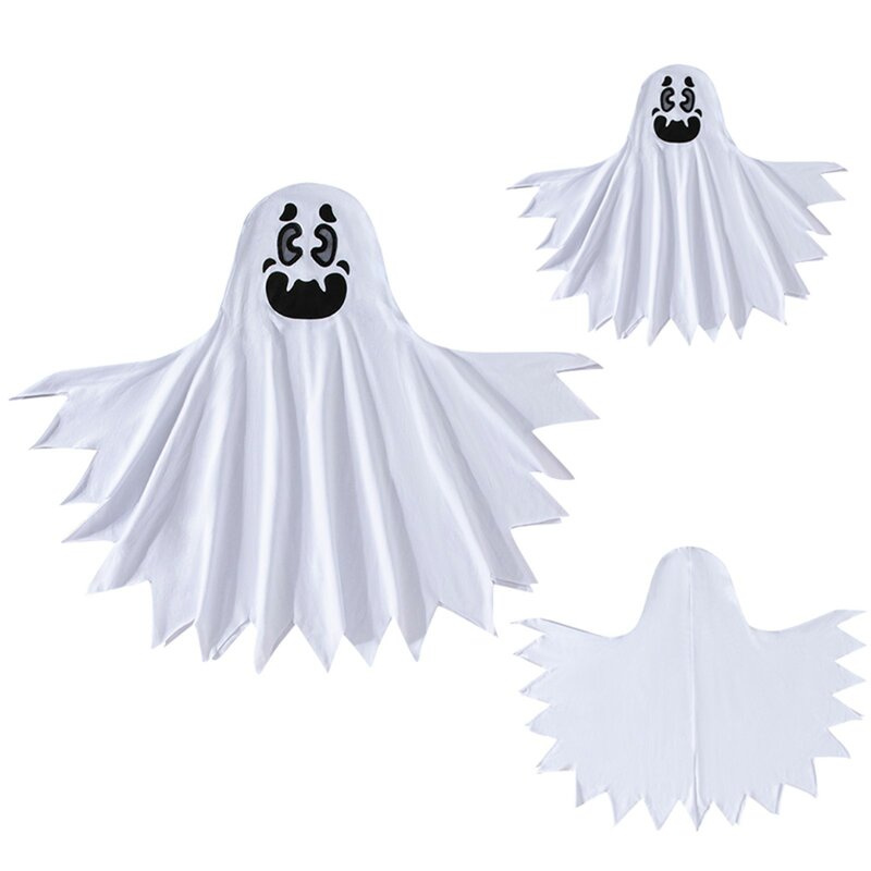Милая Детская накидка ужасов на Хэллоуин плащ аниме без лица Косплей костюмы призрак белая кисточка плащ унисекс костюм на Хэллоуин полный комплект