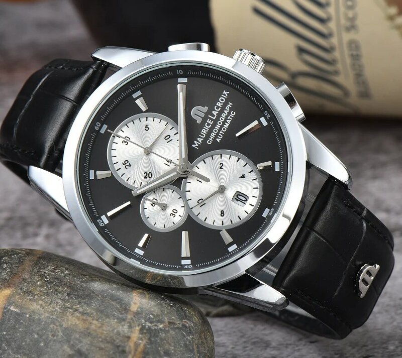 MAURICE LACROIX zegarek kwarcowy z serii Ben Tao z trzema oczami chronograf moda na co dzień luksusowe skórzane męskie Relogios Masculinos