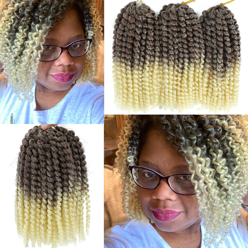 Marlybob Crochet Braids Hair Synthetic Crochet Braiding Hair Water Wave Kinky Curl Short Afro Kinky Twist Hair Blonde Brown