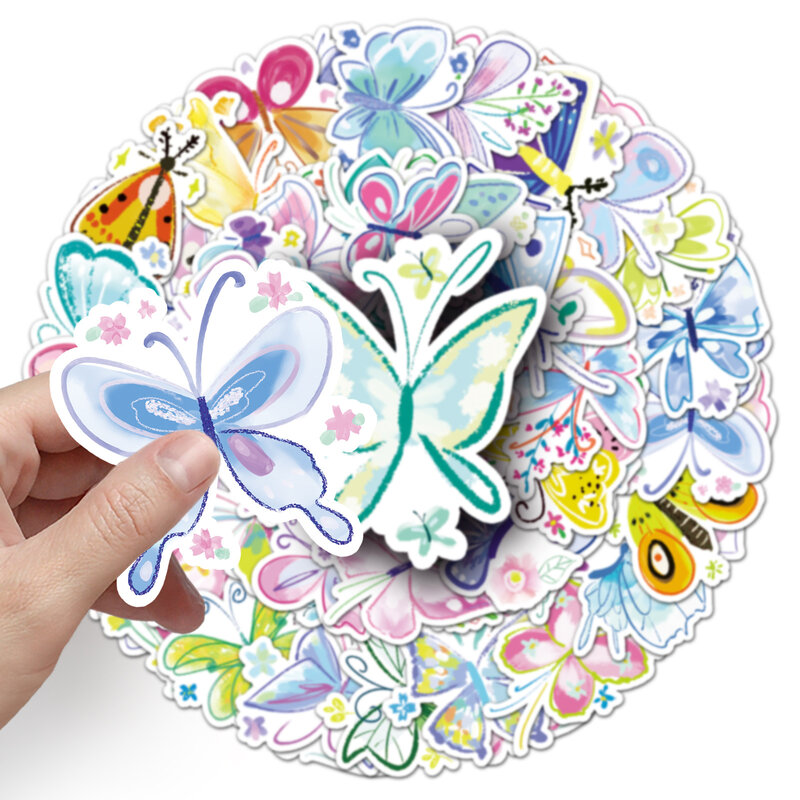 Criativo Cartoon Butterfly Series Graffiti Adesivos, Adequado para Laptop, Capacetes, Decoração Desktop, Brinquedos DIY, 50Pcs