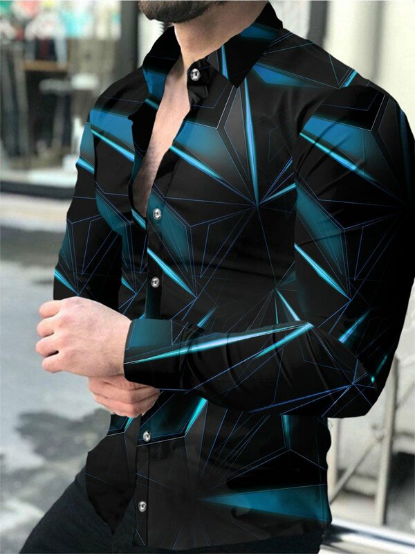 Zomer Mannen Shirt Lange Mouw S-4XL Mode Hd 3D Gedrukt Revers Single Breasted Vest Hawaiian Casual Mannen Shirt 2023