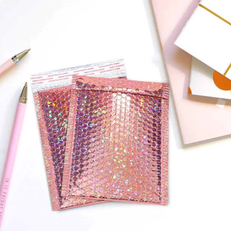 50 Pcs Holographic Bubble Mailers Padded Mailer Holographic Bubble Mailers Padded Envelopes Self Sealing Cushion for Shipping