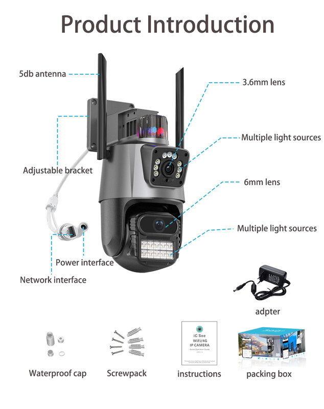 HAMROL 4K 8MP Kamera IP WIFI Layar Ganda Alarm Cahaya Deteksi Gerakan Luar Ruangan Nirkabel Lensa Ganda 4MP PTZ Kamera Keamanan Video
