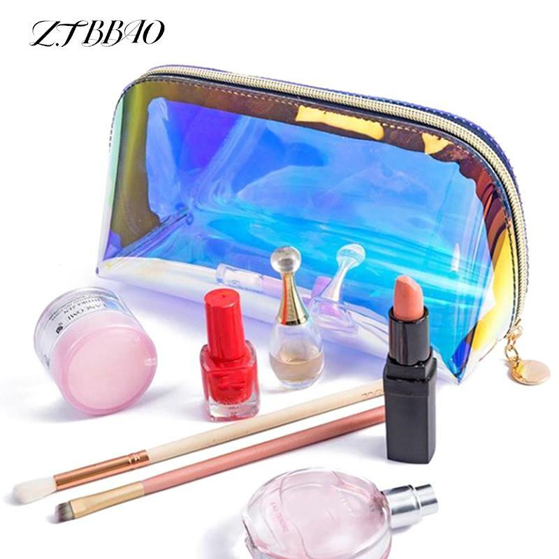 女性用レーザー色化粧品バッグ,透明化粧ポーチ,耐水性ジッパー付き美容ケース