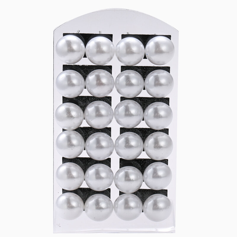 Pendientes de perlas de imitación blancas para mujer y niña, 12 par/set, joyería para la oreja, bola redonda, 8mm, 10mm, 12mm