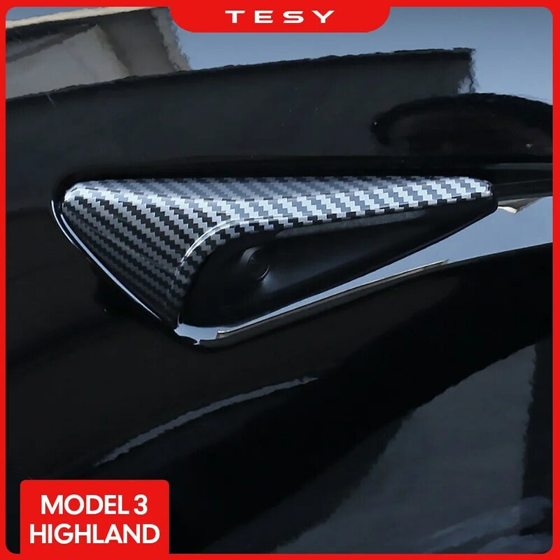Tampa da câmera lateral para Tesla, Lens Protector, preto, branco, vermelho, brilhante Matte, Carbon Fiber Pattern, New Model 3, Highland 2024