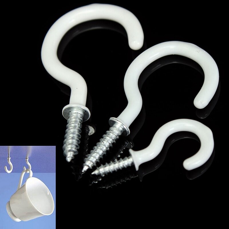 BEAU-60X PVC Coated Stainless Steel Screw In Cup Hooks Ring Plant Jewelry Hanger Holder Dining Bar Tool S