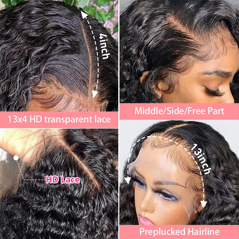 Kepadatan 180 30 32 inci gelombang dalam transparan 13x4 13x6 renda depan wig rambut manusia Remy Brasil wig keriting air untuk wanita