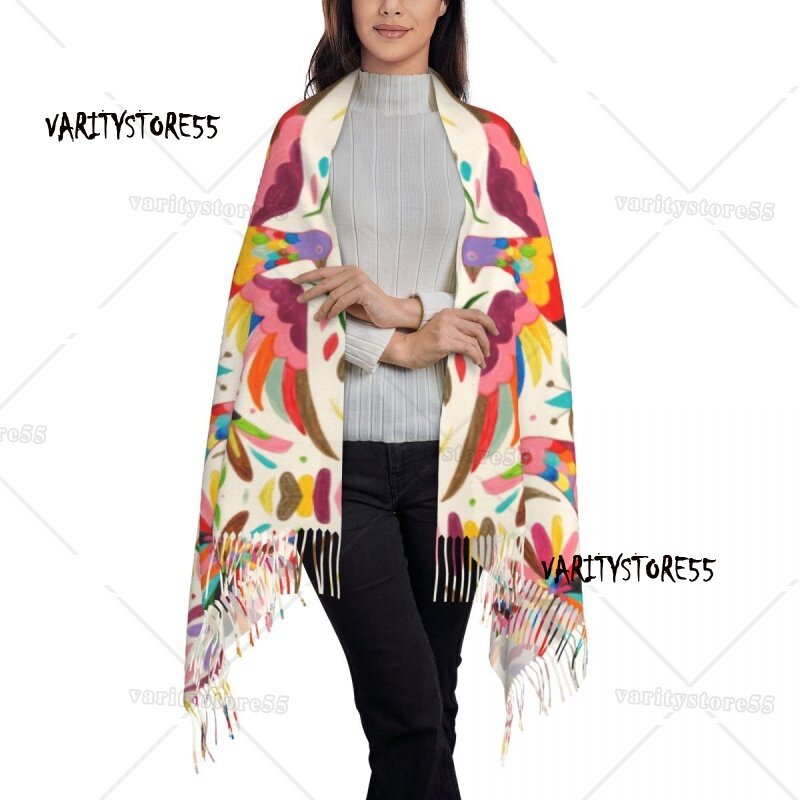 Mexican Birds Scarf Wrap for Women Long Winter Warm Tassel Shawl Unisex Flowers Floral Mexico Scarves