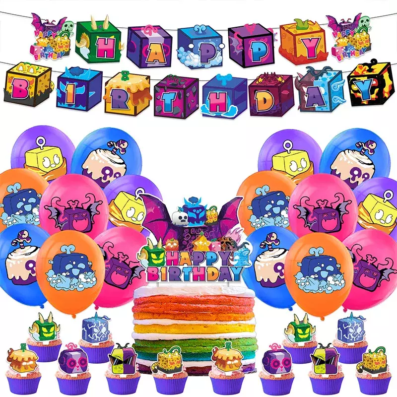 Desenhos animados Blox Fruits Theme Party Supplies, Decoração de balão de látex, Bolo, Banner de aniversário, DIY, Kid, Girl Gift