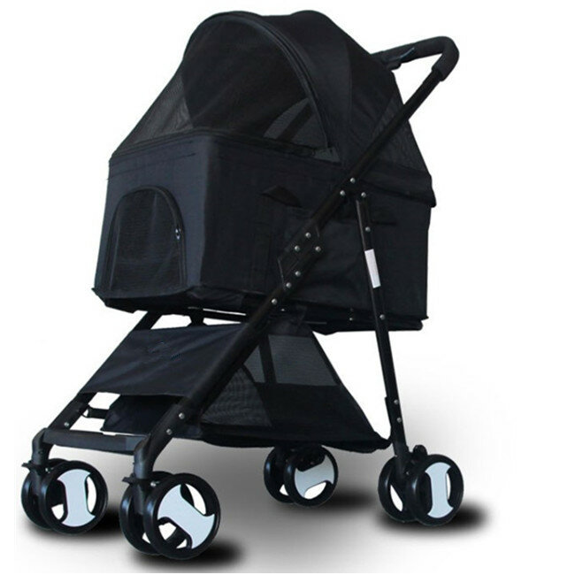 4 Wheels Pet Stroller Cat Dog Cage Stroller Travel Folding Carrier