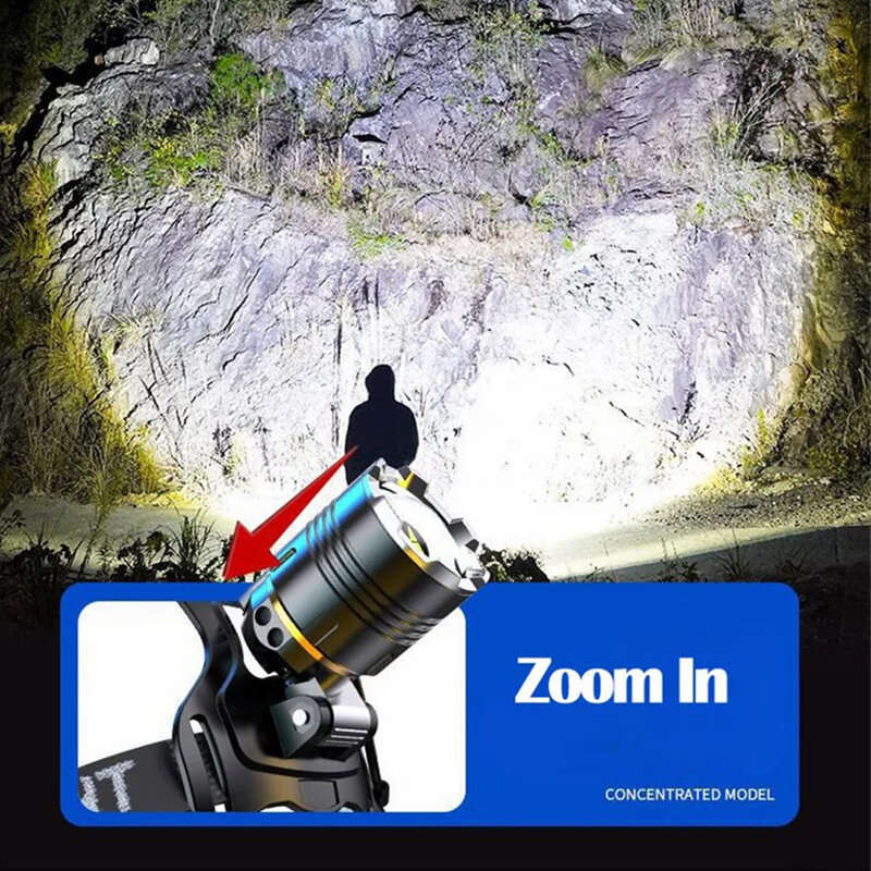 Farol Zoomable impermeável com bateria embutida, farol, tocha de caça, branco e violeta, 2 em 1, 395nm, 2 modos