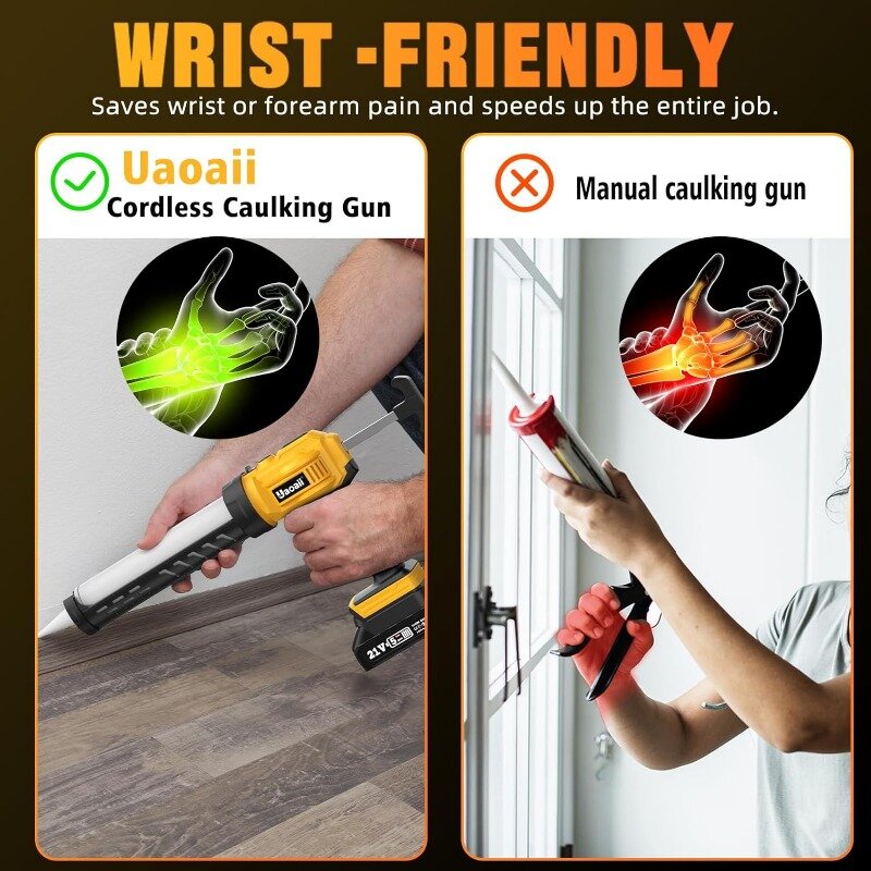 w 2 Batteries, Electric Caulking Gun Battery Operated w 4 Adjustable Speeds, LED Light,  3 in 1 Caulking Tool for Filling