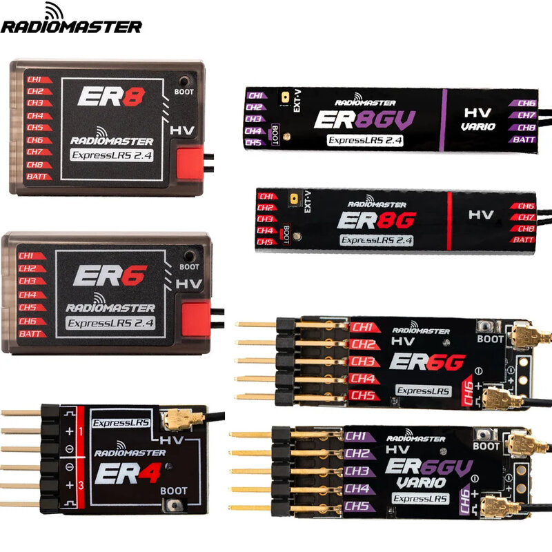 Receptor Radiomaster PWM, ER4 4CH, ER6, ER6G, ER6GV, 2.4G, 6CH, ER8, ER8G, ER8GV, 8CH, CRSF ExpressLRS, 2.4Ghz, 100mw, aeronave, barco, carro