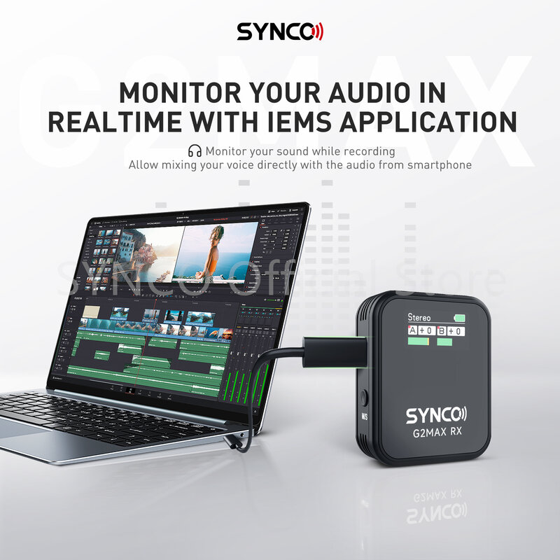 Microfone Synco-Wireless para Vídeo, Monitoramento Digital em Tempo Real, Microfone de Áudio para PC, Smartphone, G2 MAX, Transmissão 200m