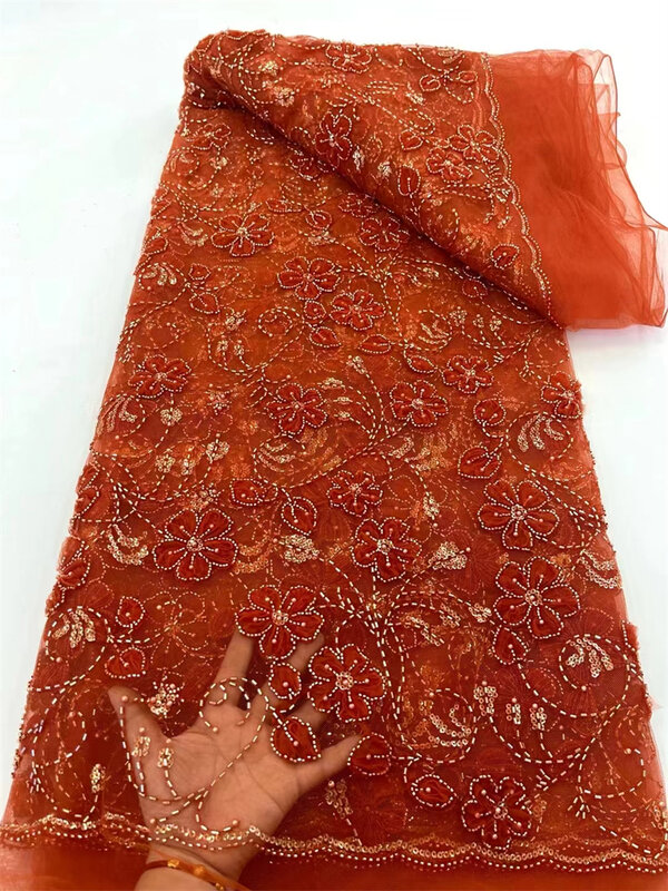 Роскошные нигерийские бусины ручной работы кружевная ткань 2024 высококачественные блестки вышивка бисером африканская французская кружевная ткань для платья
