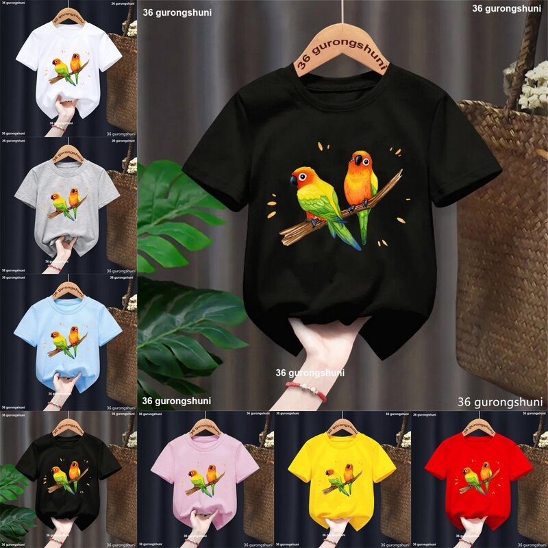 T-shirt à manches courtes pour enfants, 7 couleurs, noir, mignon, imprimé d'animaux, perroquet, bébé, filles, garçon, nouveau