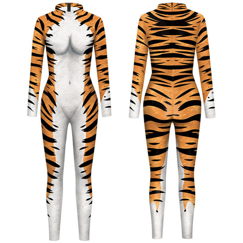 Ensemble de combinaison à imprimé léopard pour hommes et femmes, peau de tigre animale, costume de cosplay, combinaison à impression numérique, nouveau, Halloween, 2024