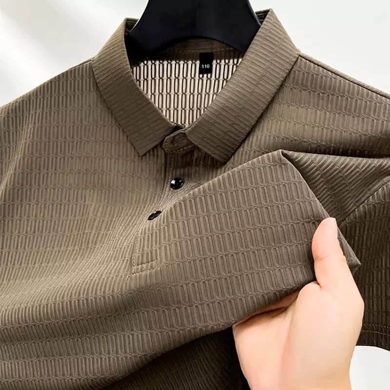 Summer Business Casual Ice Silk Breathable Top Men's POLO Shirt Short Sleeve