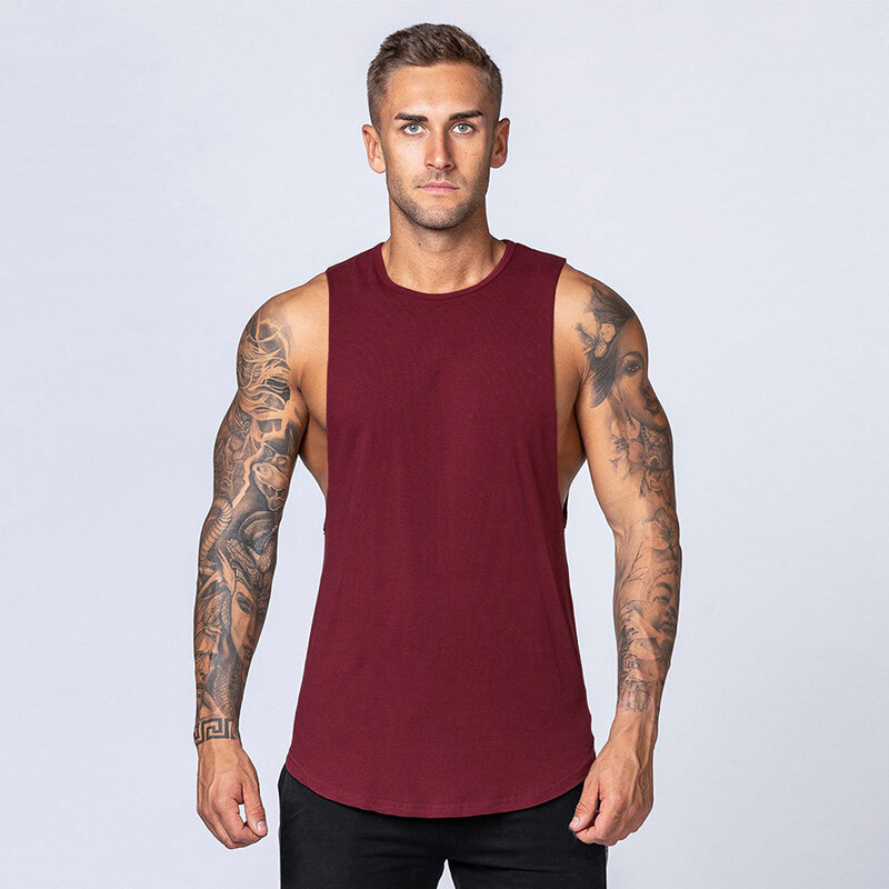 Muscle Guys Gym Bodybuilding Cotton Sleeveless Casual Loose Tank Tops Summer Breathable Mens Fashion Hip Hop O Neck Cool T-shirt