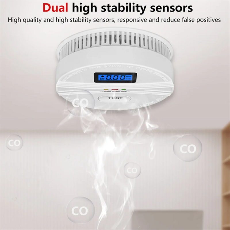 2 in 1 CO & Alarm asap, detektor karbon monoksida, detektor asap, 85DB di Alarm, untuk rumah dan Dapur, layar LCD, B